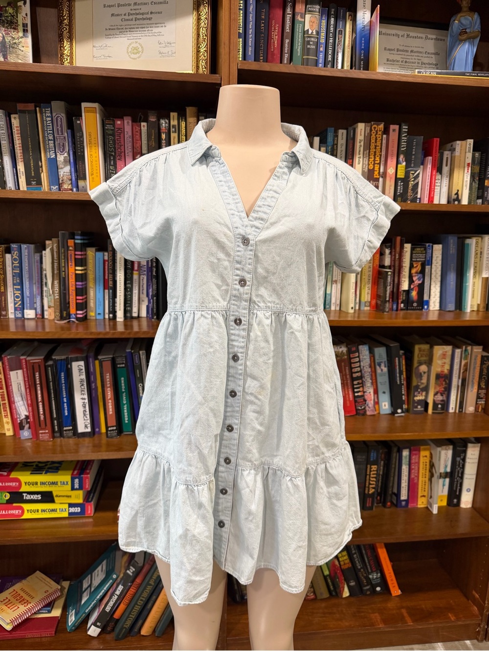 New Look Light Wash Denim Shirt Dress Flawed